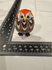 Hand blown Art Glass Miniature Owl Figurine Orange White Purple Red Green Blue  picture