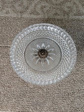 QMS Vintage Pedestal Cake Plate Diamond Cut Glass Ornate Brass Base picture
