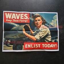 1942 WW2 USA WOMEN JOIN ENLIST WAVES FLAG WOMEN USA NAVY PROPAGANDA POSTER N739 picture