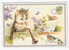 Postcard Glitter Tausendschoen Cat Playing Flute Postcrossing Anthropomorphic picture