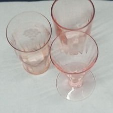 3 PINK DEPRESSION WATER JUICE Glasses Tumbler Optic 3½” 1 Excellent 2 w/rim Chip picture