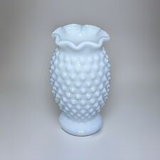 Fenton Hobnail Milk Glass Bud Vase Crimped Scalloped Rim White Vintage 3.5” picture