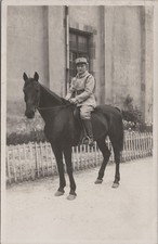WWI French Cavalry Soldier on Horseback RPPC Military Real Photo Postcard c.1915 picture
