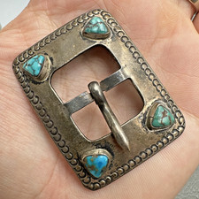 Vtg Native? Southwestern Sterling Silver Turquoise Buckle ~0.75” Belt Signed JCS picture