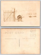 RPPC Vintage Real Photo Postcard Smiling Child Peeking Over Fence in Snow picture