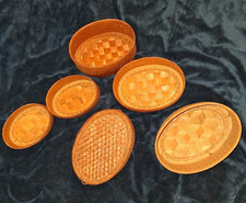 Vintage Nested Woven Bamboo Baskets Set Oval Stackable Kitchen Storage Boho picture