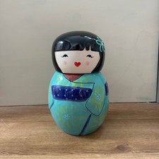 World Market Kokeshi Doll Cookie Jar Blue Kimono Girl Ceramic picture
