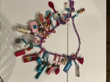 Vintage 80s Plastic Bell Charm Necklace 24 Charms Calculator Toilet Pinball Toy picture
