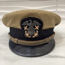 VTG WWII USN US NAVY OFFICER HAT CAP STERLING Badge Id'd Girlfriend Pic Inside picture
