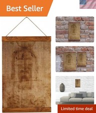 Shroud of Turin Jesus Face Antique Linen Canvas, Wood Framed Art 8.7x11.8 picture
