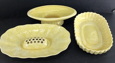 Lot of 3 vtg Brush USA Ceramic Yellow pottery 828 104-11, & Unmarked mcm planter picture