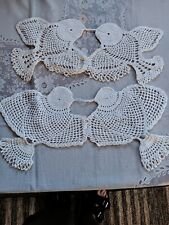 2 Vintage Handmade Crochet Lovebird Doily picture