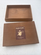 Vintage English Leather MEM Company Brown Wood Collector Keepsake Box picture