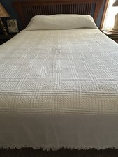 Vintage Crown Craft Basketweave Bedspread w/ Fringe White Cotton USA KING picture