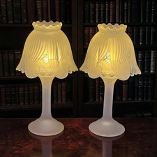 Partylite Clairmont Vintage Pair of Large Frosted Glass Fairy Lamp Candle Lights picture