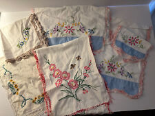 LOT of 6 VINTAGE hand embroidered assorted linens Cutter Crafts picture