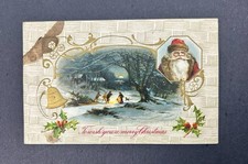 A047 Christmas greeting mistletoe bell Santa Claus caring tree embossed postcard picture