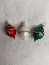 MCM Vintage Hand Blown Glass Christmas Ornaments Teardrop Flawless Set 3 Poland picture
