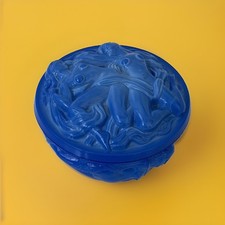 Vintage Lapis Blue Czech Glass Vanity Box Hoffmann Schlevogt Ingrid Nudes picture