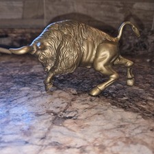  Vintage Solid Brass Bull Has Patina ..... Wall Street Charging Bull Spanish? picture