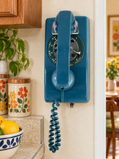 Western Electric BLUE Rotary Wall Mount Telephone Vintage 1970s A/B 554 picture