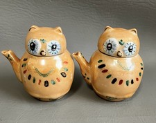 Pier 1 Imports Vtg Owl Mini Teapot Creamer Set Luster Glaze Folk Art Ceramic 3