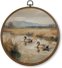 Vintage Mallard Duck Wall Art Decor, Nursery Cottagecore Duck Pond Hunting round picture