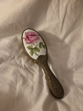 Vintage/Antique Art Nouveau-style vanity hair brush 1920s porcelain rose brass picture