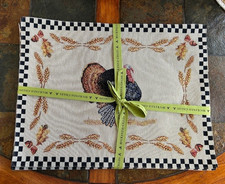 Retired Mackenzie Childs Thanksgiving Autumn Harvest Cloth Placemats (4) - NEW picture