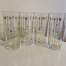 Vtg TMD HOLDINGS Gold Arrows High Ball Glasses Set Of 4 Smile Laugh, Enjoy Relax picture