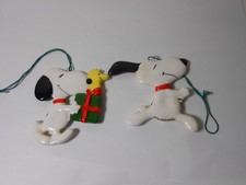 2 Vintage Porcelain Peanuts Gang Snoopy Ornaments Made in Japan picture