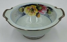 Noritake Bowl. Porcelain Vintage Japan  Hand Painted Handled Roses Pink Yellow picture