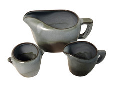 MCM Frankoma Pottery 3 piece Plainsman Woodland Moss Gravy Boat, creamer ,Sugar picture