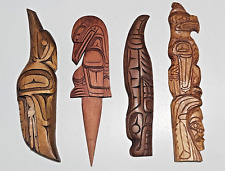 LOT OF 4 VINTAGE CANADA ABORIGINAL CARVINGS COLLECTION NATIVE CANADIAN SIGNED picture
