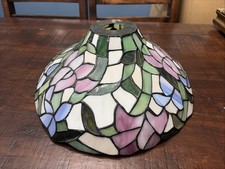 VTG “Dale Tiffany” Stained Glass Lamp Shade Multicolored Floral / Vines 13.5”W picture