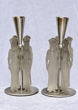 Vintage Amy Hess Signed Female Figure Stainless Steel Candleholders Pair MCM Art picture