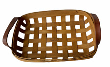 Workshop of Gerald E Hinn Rectangle Wooden basket w/leather handles 9