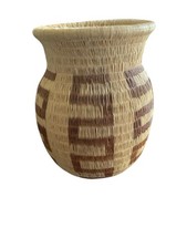 Wounaan Style Handwoven Basket Zig Zag Motif Panama Chunga Palm Tribal Art Vase picture