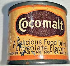 Antique FULL SAMPLE SIZE 1930s COCOMALT COCO MALT Hot Chocolate TIN HOBOKEN NJ picture