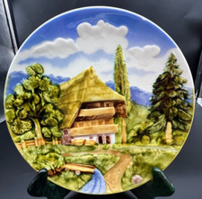 Germany Majolica Bas Relief Plate-Chalet in the Woods picture