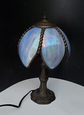 STAMPED TIFFA-MINI Tiffany Blue Petal Bud Mini Table Brass Lamp LOOK @ the PIC'S picture