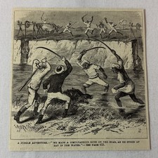1877 magazine engraving ~ HUNTING WILD BOAR WITH SWORDS picture