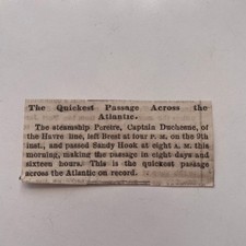 The Quickest Passage Across The Atlantic Capt Duchesne 1869 NY Clipping SAJ7-S93 picture