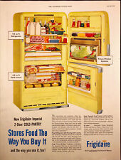 1955 Frigidaire Refrigerator Print Ad Yellow Open Doors Full of Food picture