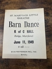 Vintage 1949 St. Mary’s Co. Barn Dance Cardboard Sign Ridge Maryland picture