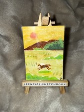 OOAK ACEO - Happy Horse Field - Animal Nature - Mixed Media - Original Art picture