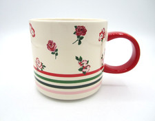 Starbucks White Red Roses Pansies Stripes Red Handle Tea Coffee Mug 12 oz (101) picture
