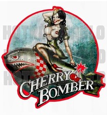 SEXY PIN UP CHERRY BOMB GIRL HOT ROD BIKER MOTORCYCLES TOOLS GUNS STICKER  4 in. picture