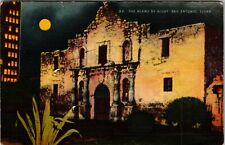 Vintage Postcard - The Alamo By Night San Antonio Texas 1944 U. S. Navy Posting picture