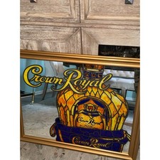 Vintage Crown Royal Bar Mirror Stained Glass Style Gold Frame Whisky Decor picture